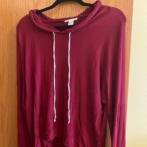 Women’s lightweight long sleeve hoodie, red.